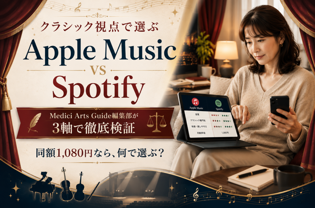 Apple Music vs Spotifyをクラシック視点で比較・40代女性の自宅検討シーン