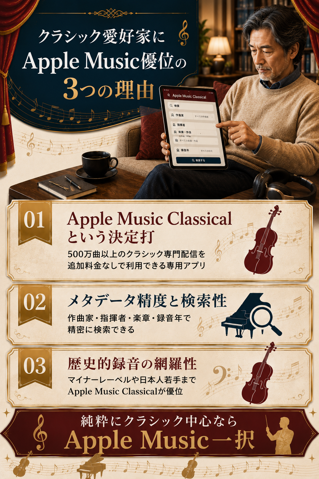 Apple Music Classicalがクラシック愛好家に優位な3つの理由・専用アプリと検索性