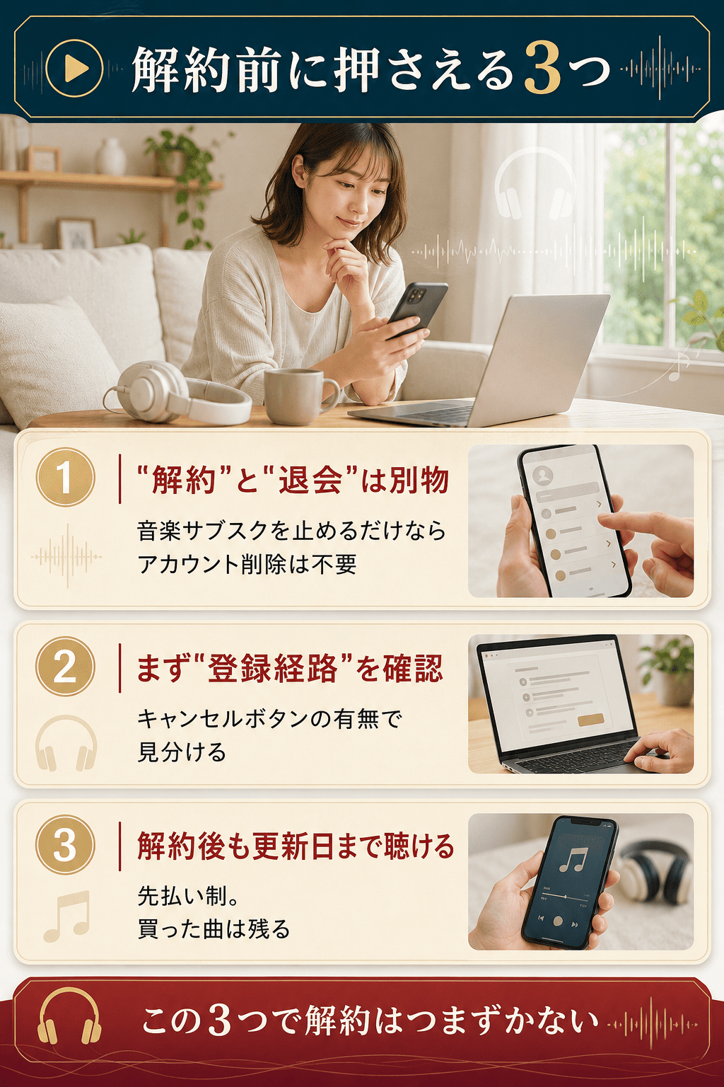 アマゾンミュージック解約前に知る3つのポイント図解