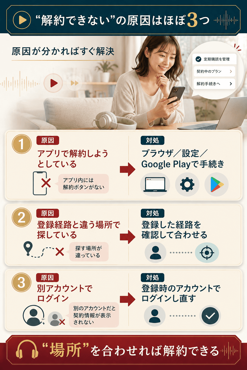 解約できない主な原因と対処法をまとめた図解