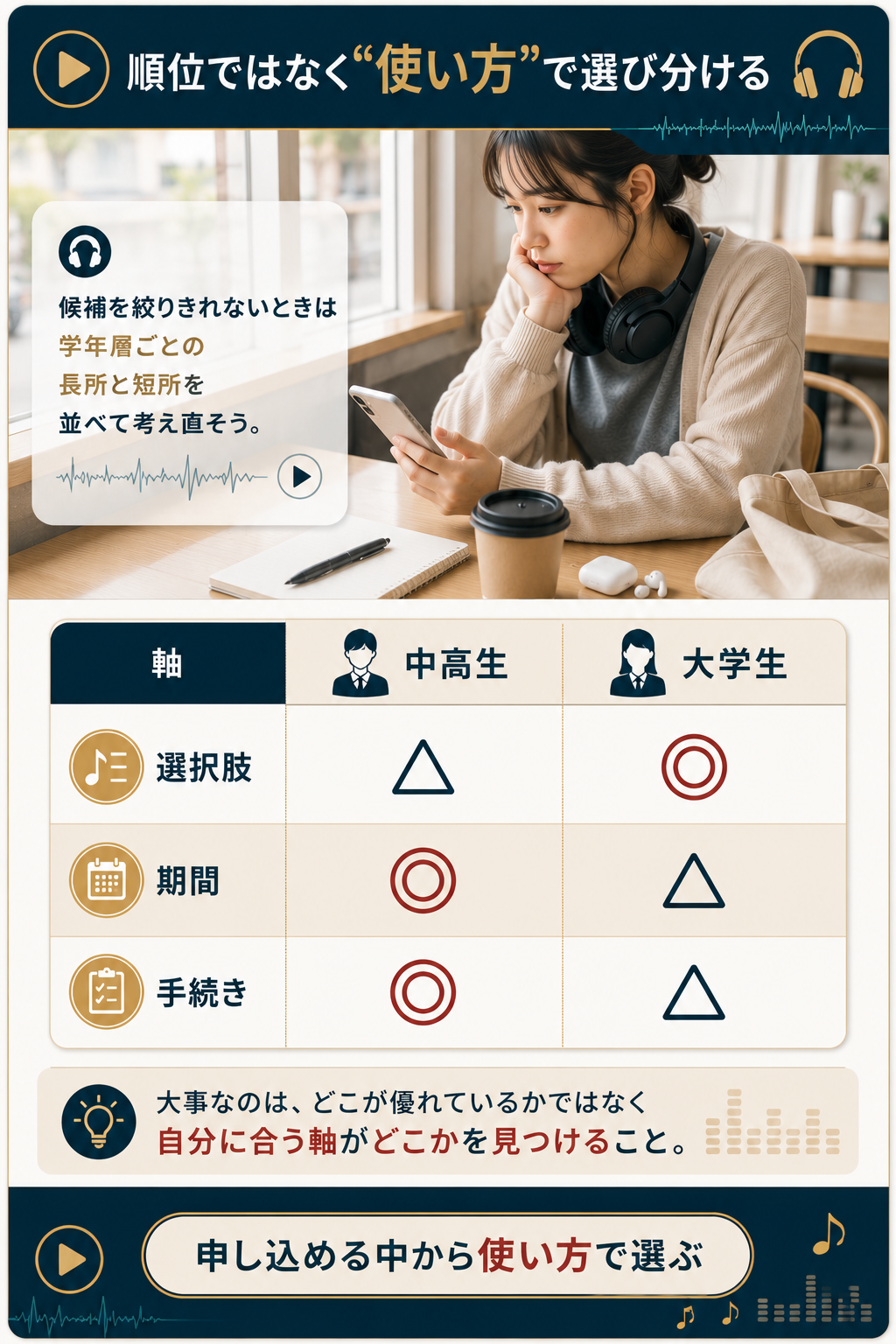 中高生と大学生で学割の有利不利を比べた図