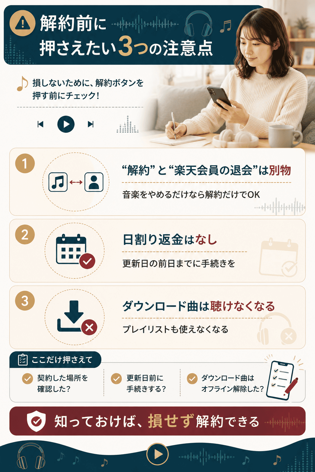 解約前に確認したい3つの注意点をまとめた図解