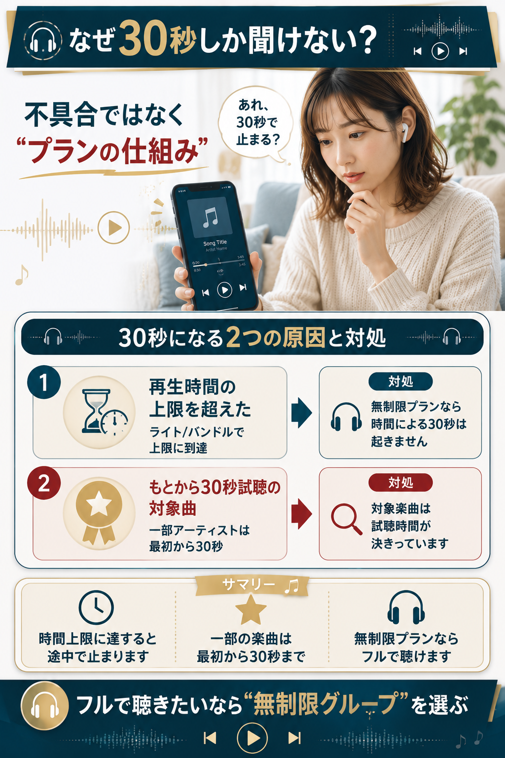 30秒しか聞けなくなる2つの原因を整理した図