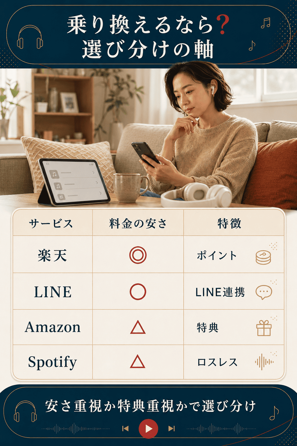 主要音楽配信サービスの選び分け比較図