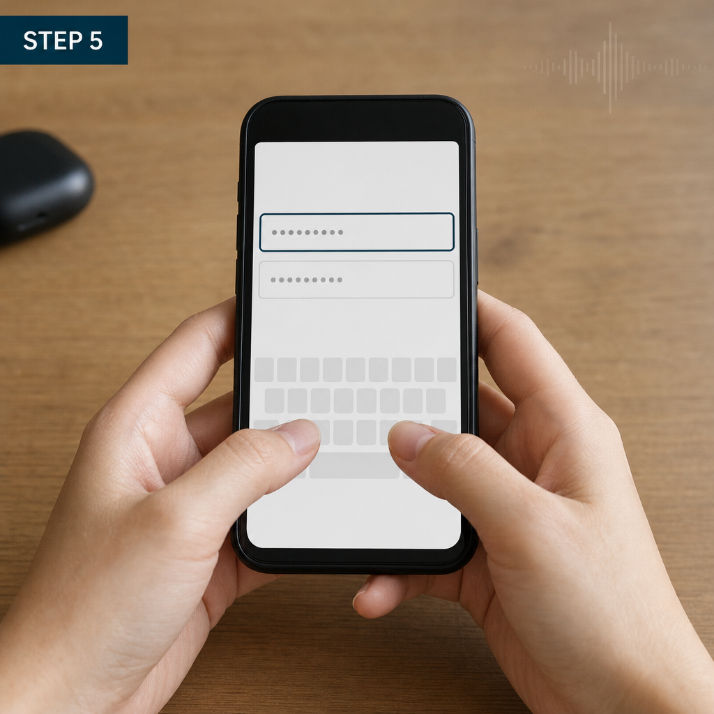 スマートフォンの入力欄に文字の無いキーボードで入力する手元