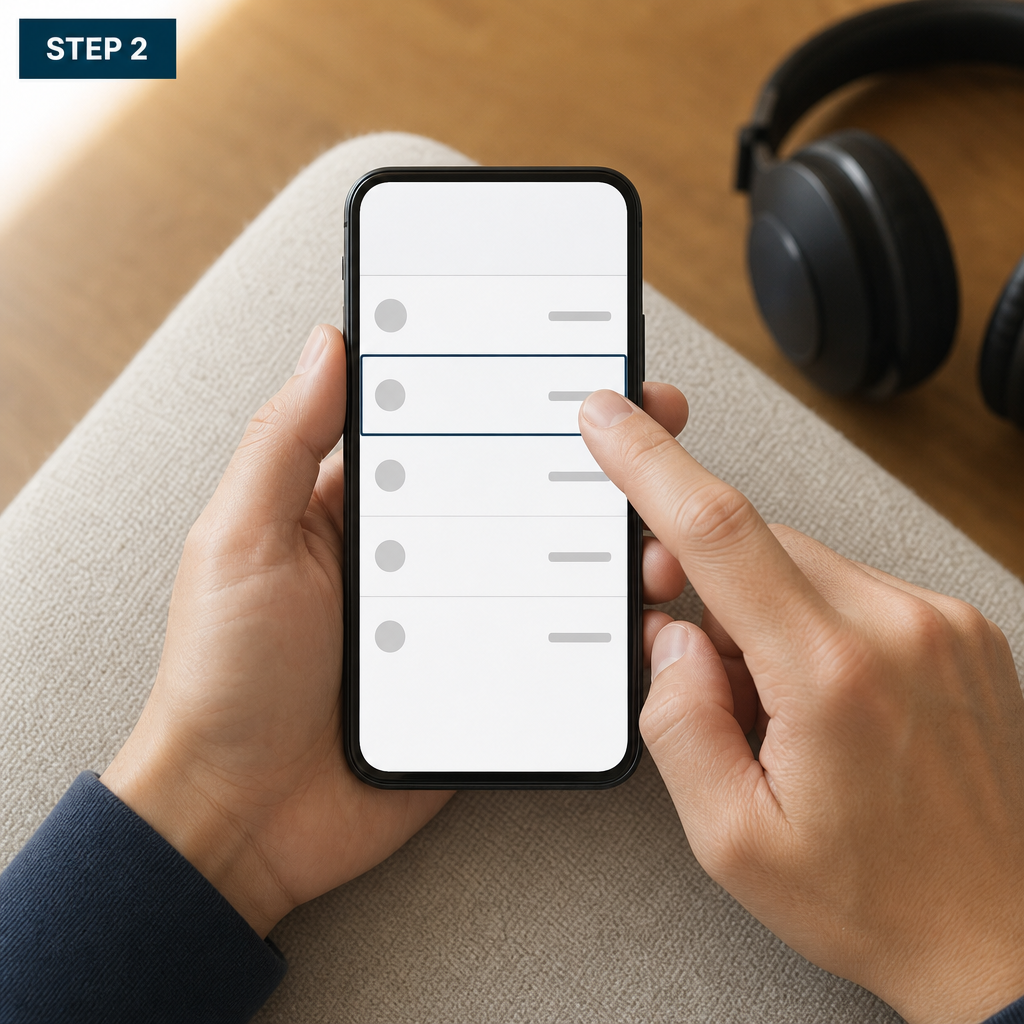 スマートフォンの設定の一覧から設定とプライバシーの行を指でタップする手元