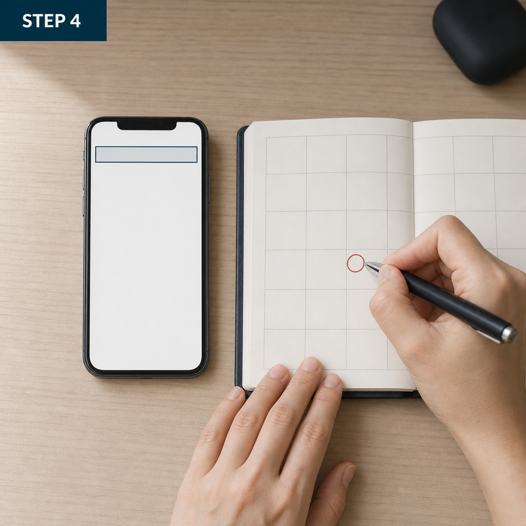スマートフォンの画面を見ながら手帳に予定を書き込む手元